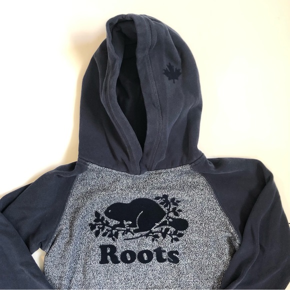Roots kids youth size Large 9-10 years navy blue and grey hoodie with pocket - Picture 14 of 16